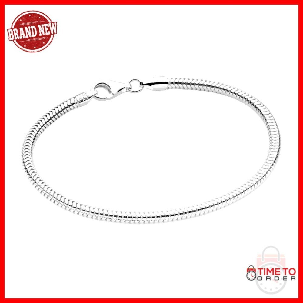 Sterling Silver Snake Chain Bracelet 3mm 6.5 Inch Unisex Italian Crafted